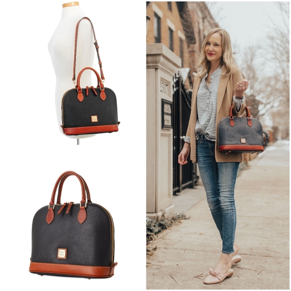 Dooney & Bourke Handbags - NEW Pebbled Leather Satchel Classic Brown Black